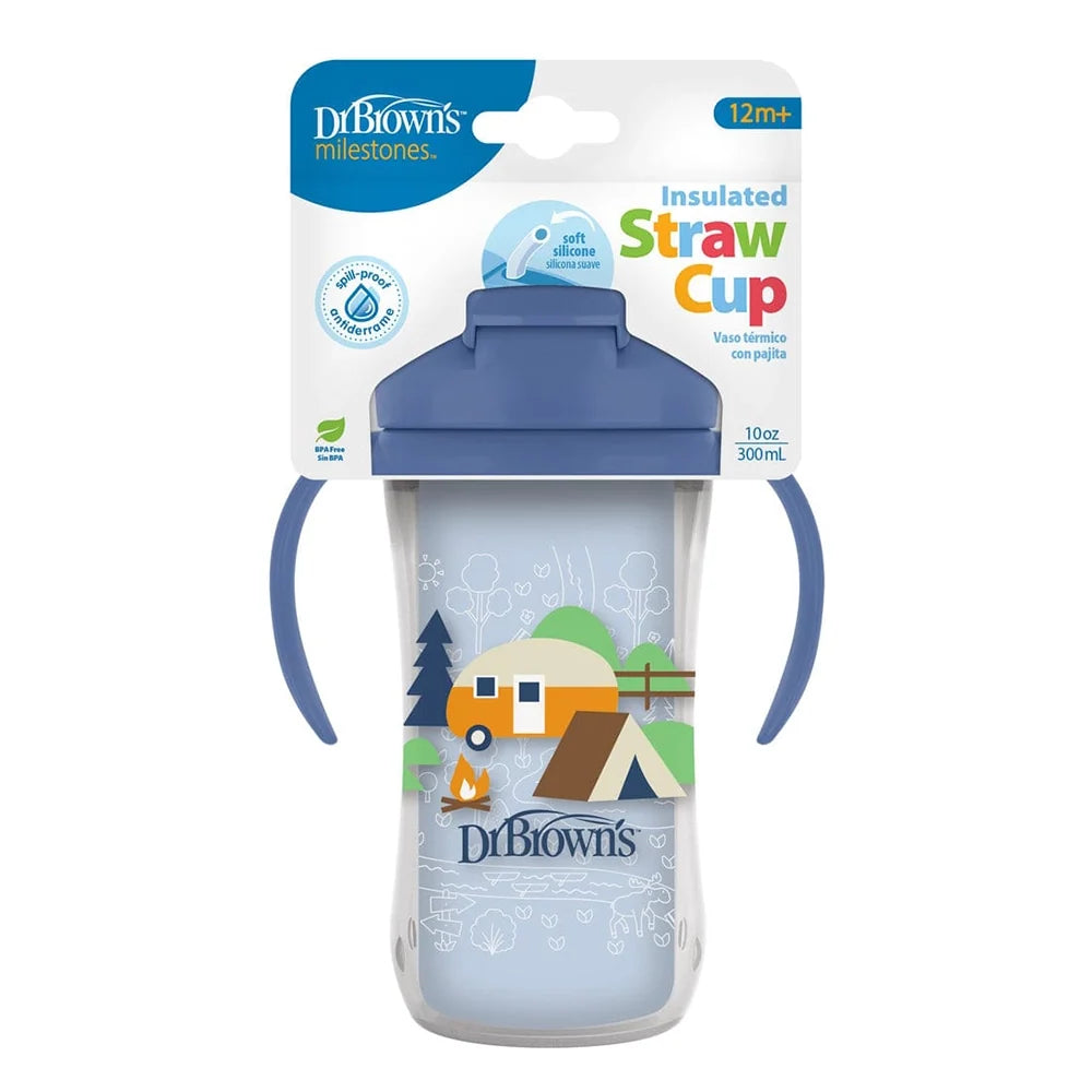 Dr. Brown’s – Gobelet isotherme à paille 300 ml avec poignées 12m+ – Bleu