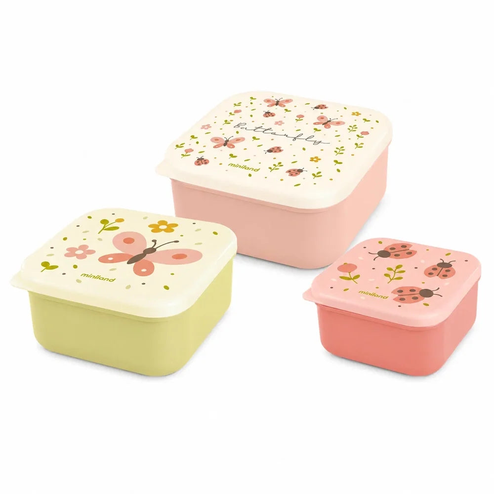 Miniland – Ensemble de 3 boîtes à goûter Snackbox-3 Papillon
