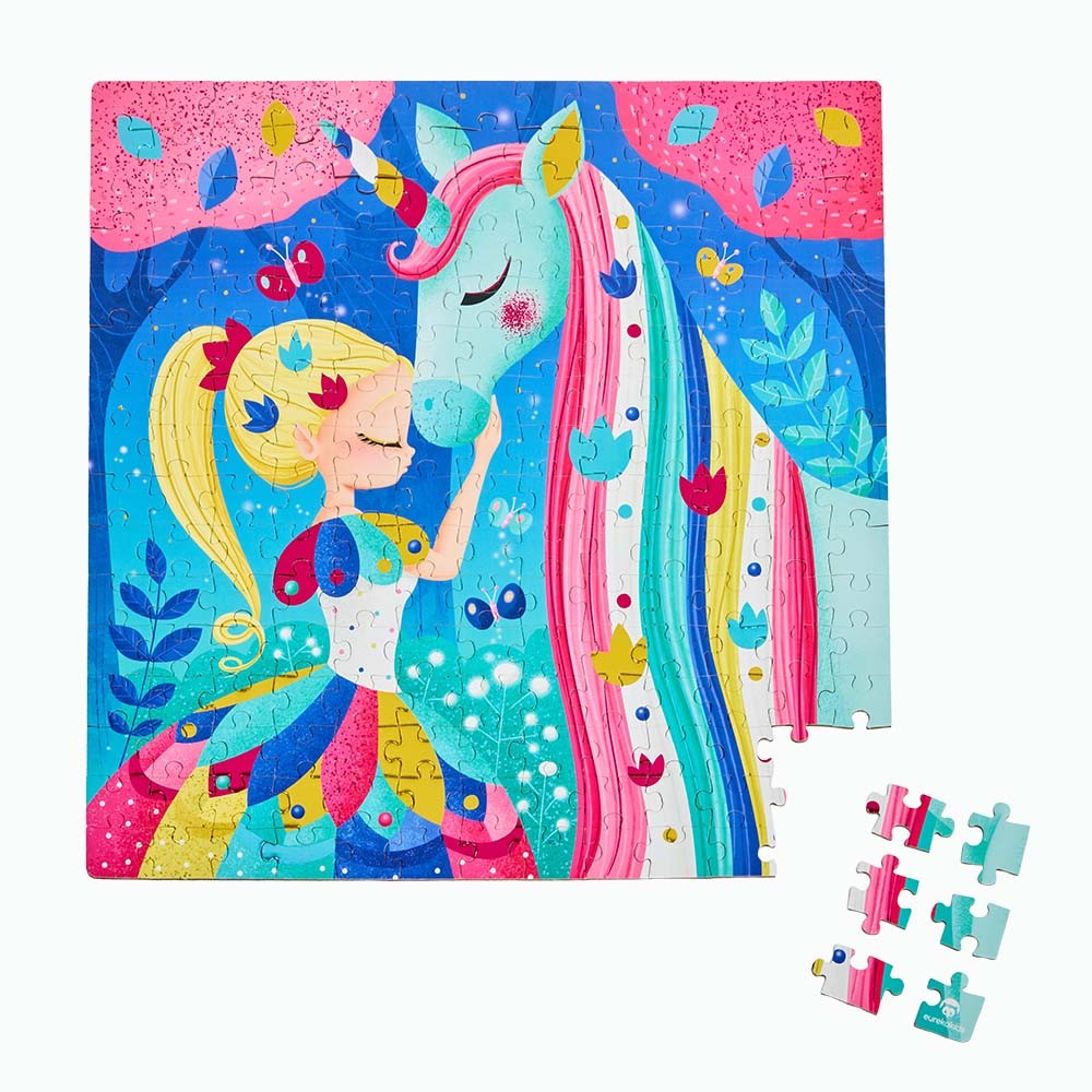 EUREKAKIDS – Puzzle Fille et Licorne Brillante 208 Pièces