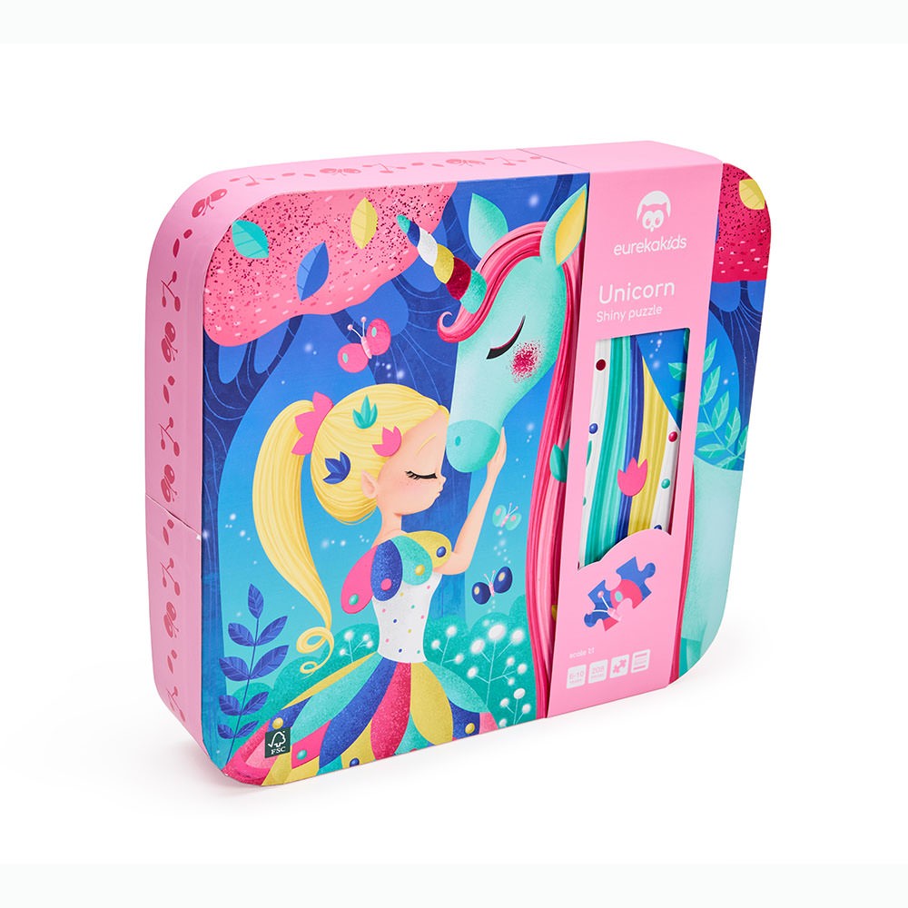 EUREKAKIDS – Puzzle Fille et Licorne Brillante 208 Pièces