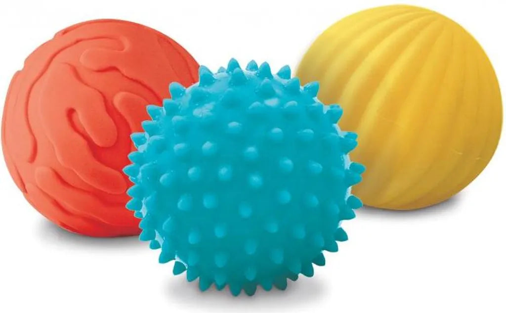 LUDI - 3 Balles Sensorielles Bleu Orange Jaune