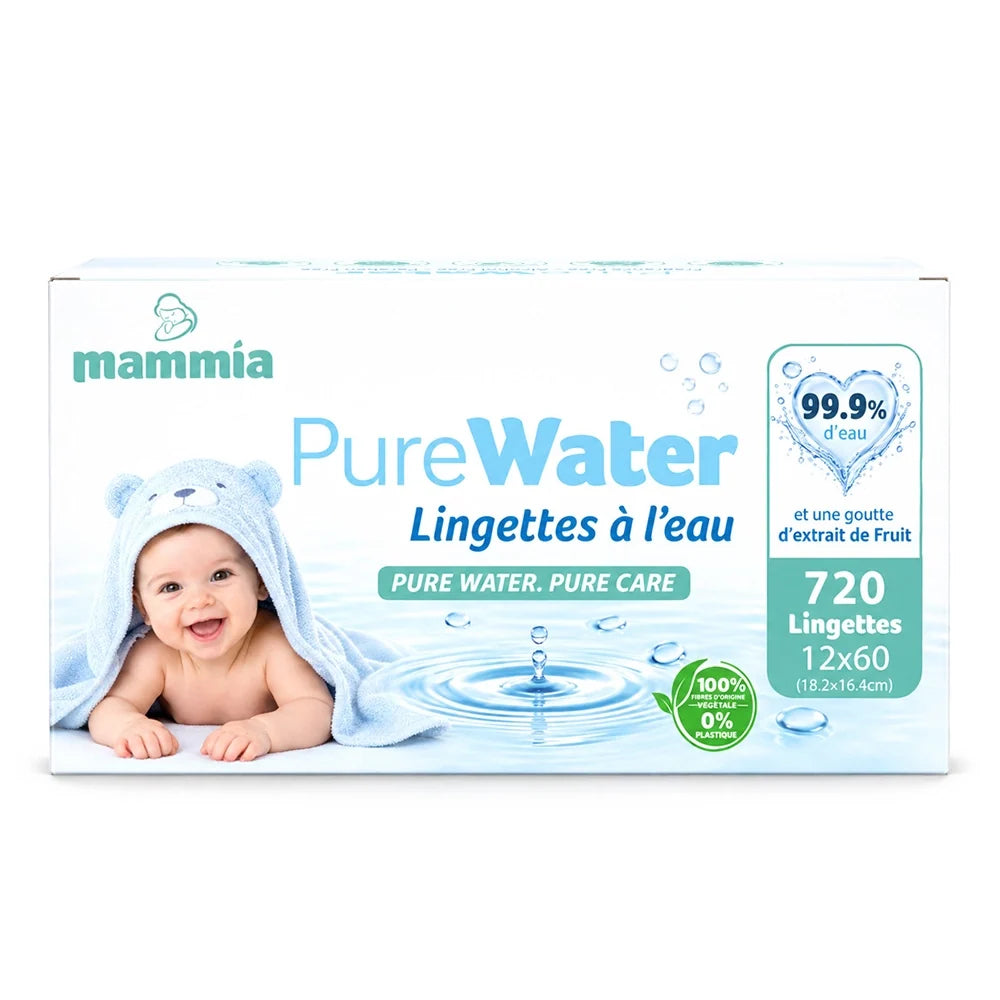 MAMMIA – PureWater Wipes Lingettes Bébé Pack 12 × 60