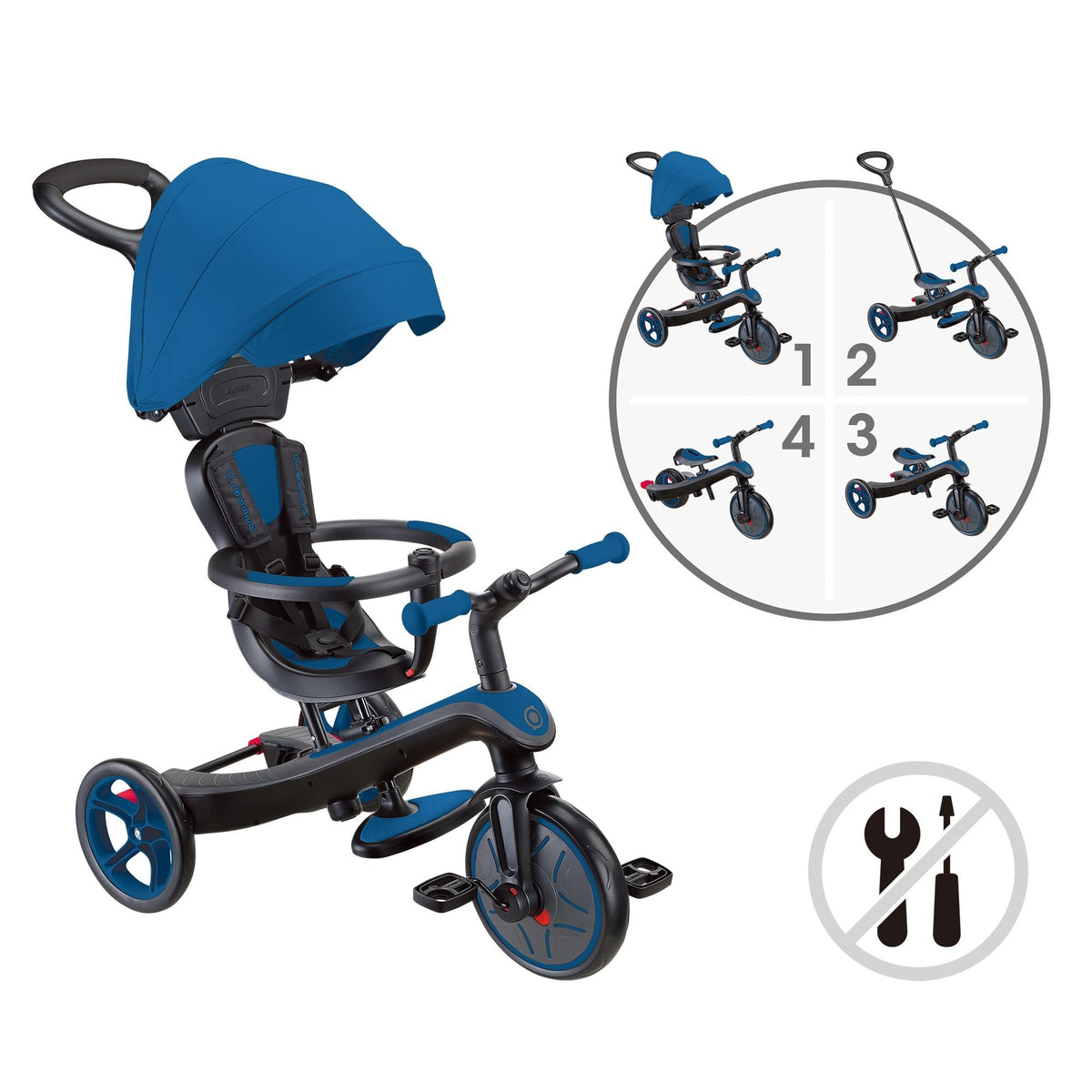 Globber – Tricycle Évolutif Explorer 4-en-1 Bleu Royal