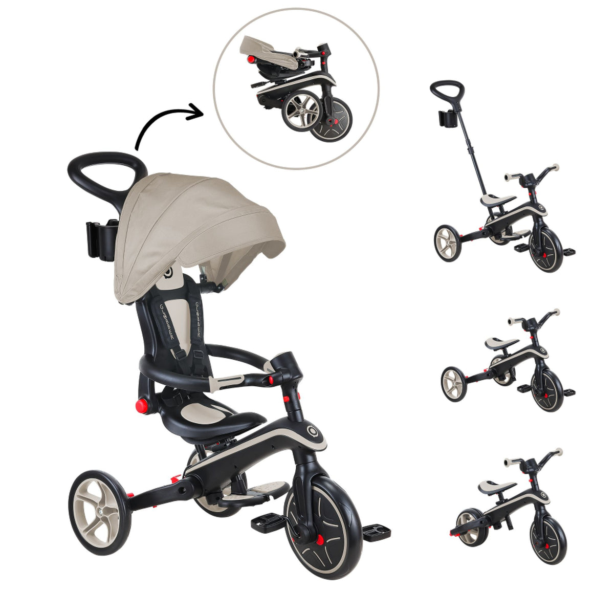Globber – Tricycle Évolutif Trike Explorer 4-en-1 Taupe