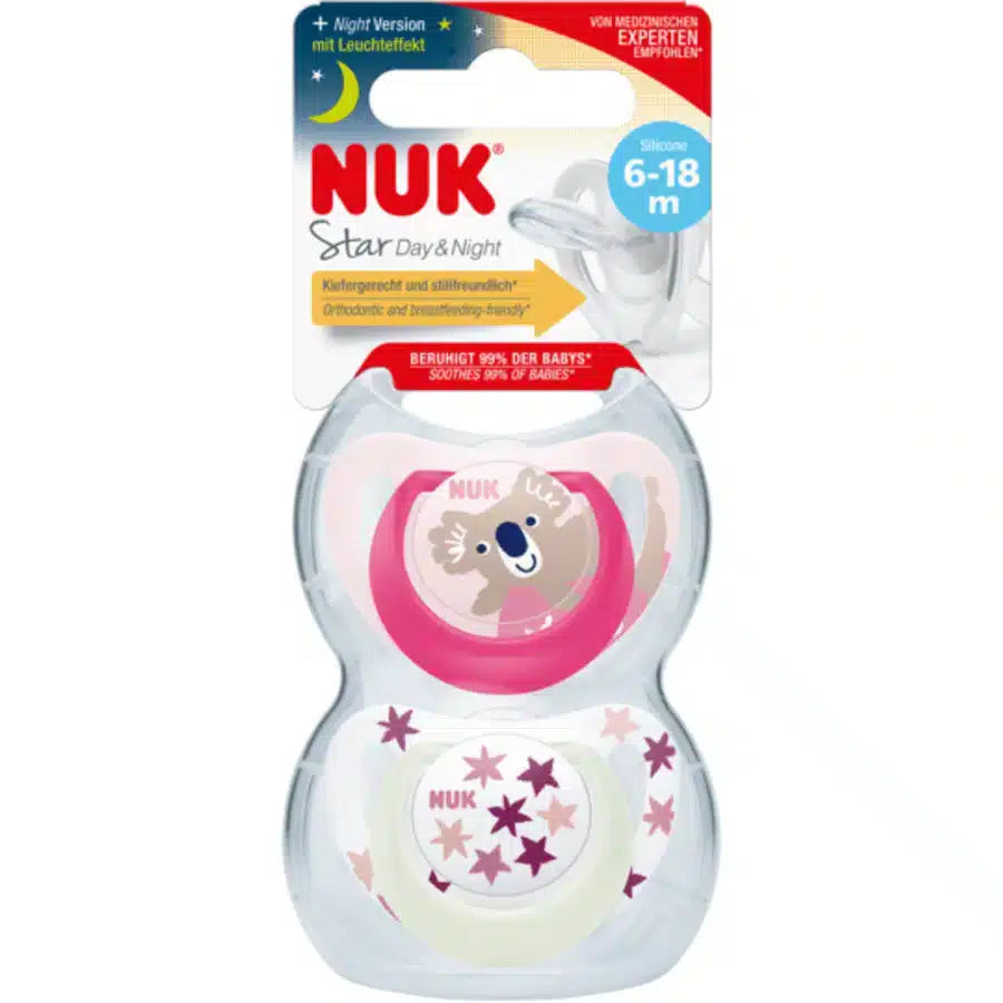 NUK - 2 sucettes Star Night & Day 6-18 mois