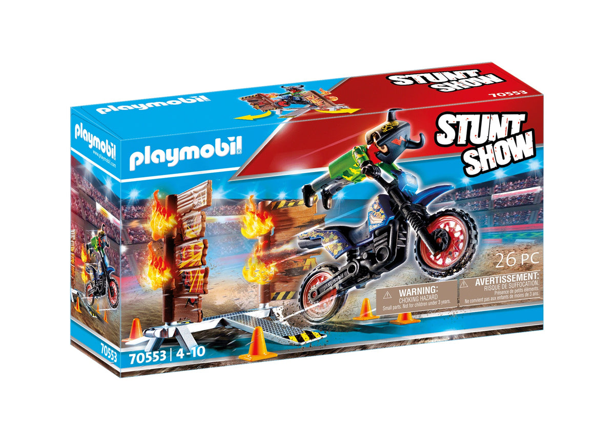 Playmobil – Pilote Moto avec Mur de Feu Stuntshow