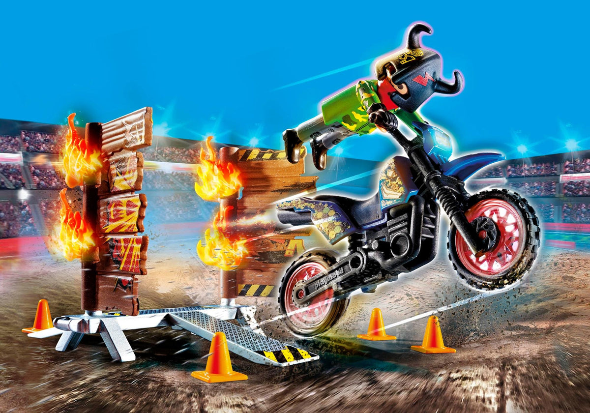 Playmobil – Pilote Moto avec Mur de Feu Stuntshow
