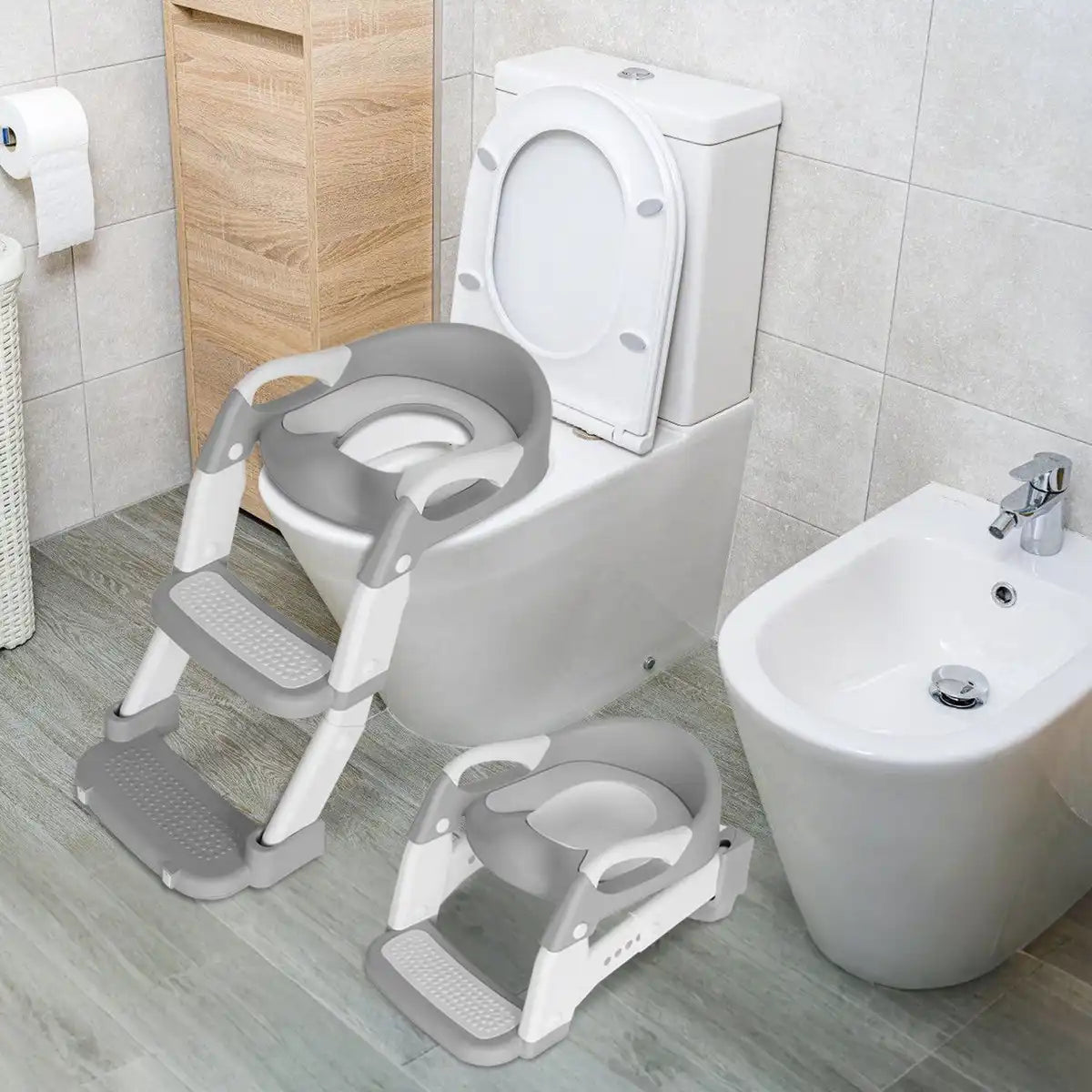 Réducteur Toilette Enfant, 3 en 1 chaise Toilette Enfant - Siège WC à Hauteur Réglable, Antidérapant, Pot Amovible