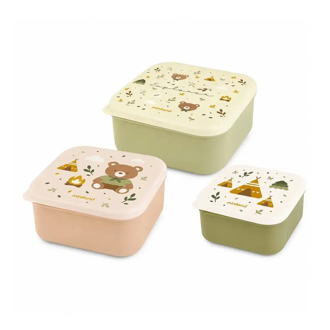 Miniland – Set de 3 boîtes à goûter Snackbox-3 Explorer